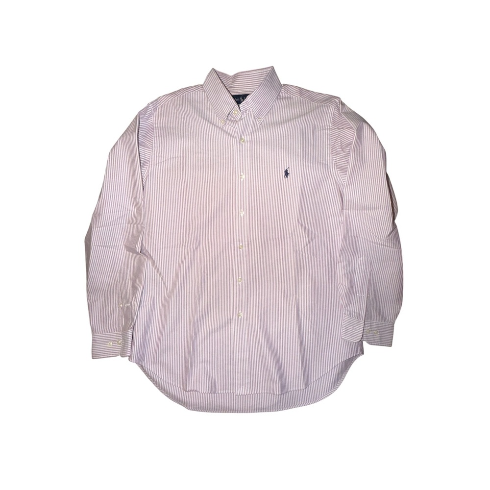 Polo Ralph Lauren Mens Pink White Striped Cotton Button Down Classic Fit XL - Picture 2 of 8